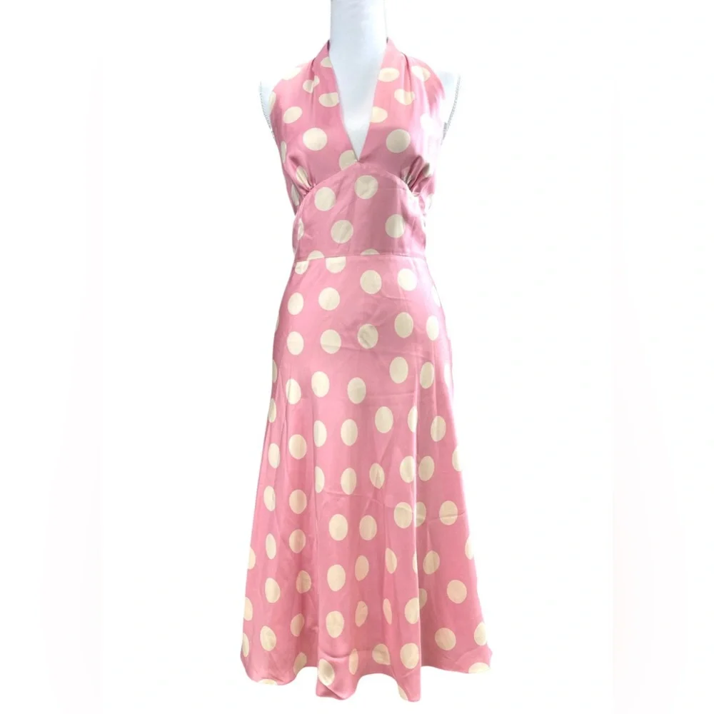 NWT Laundry By Shelli Segal Pink Silk Retro Polka Dot Dress Coquette Soft Girl - Picture 3 of 10